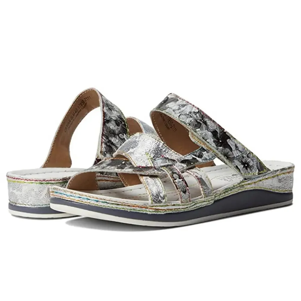 L'Artiste by Spring Step Caiman Sandal Women's US 10.5-11 Silver Slide GAL1504
